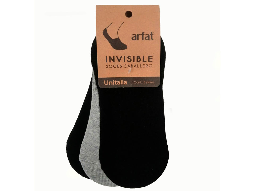 Paquete de tres pares de calcetines invisibles Arfat en colores negro y gris para hombre.