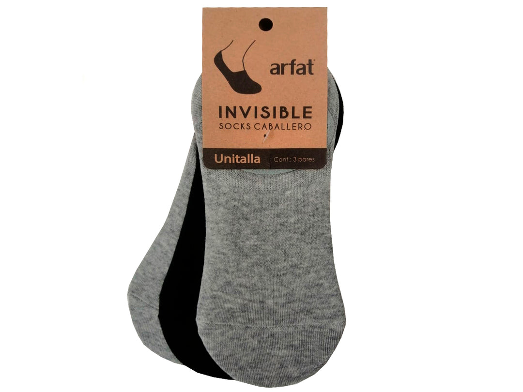 Paquete de 3 pares de calcetines invisibles Arfat en colores gris y negro para hombre.