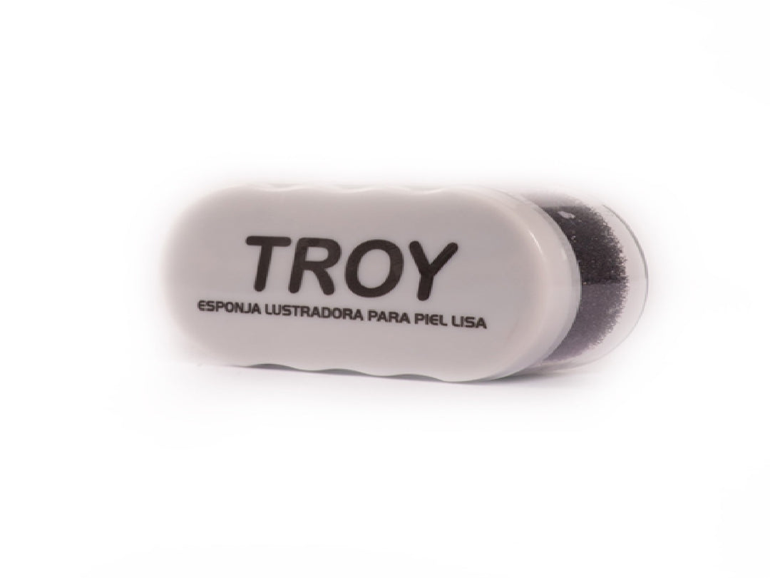 Esponja limpiadora Troy para pieles lisa mini, color blanco y negro, forma ovalada.