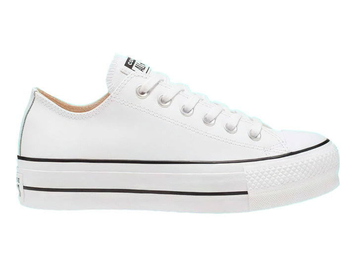 Tenis Converse Chuck Taylor All Star Lift Clean Ox en color blanco con suela de plataforma y detalles en negro.