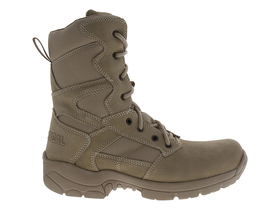 Bota táctica OC Tactical color ámbar de caña alta con cordones y suela resistente.