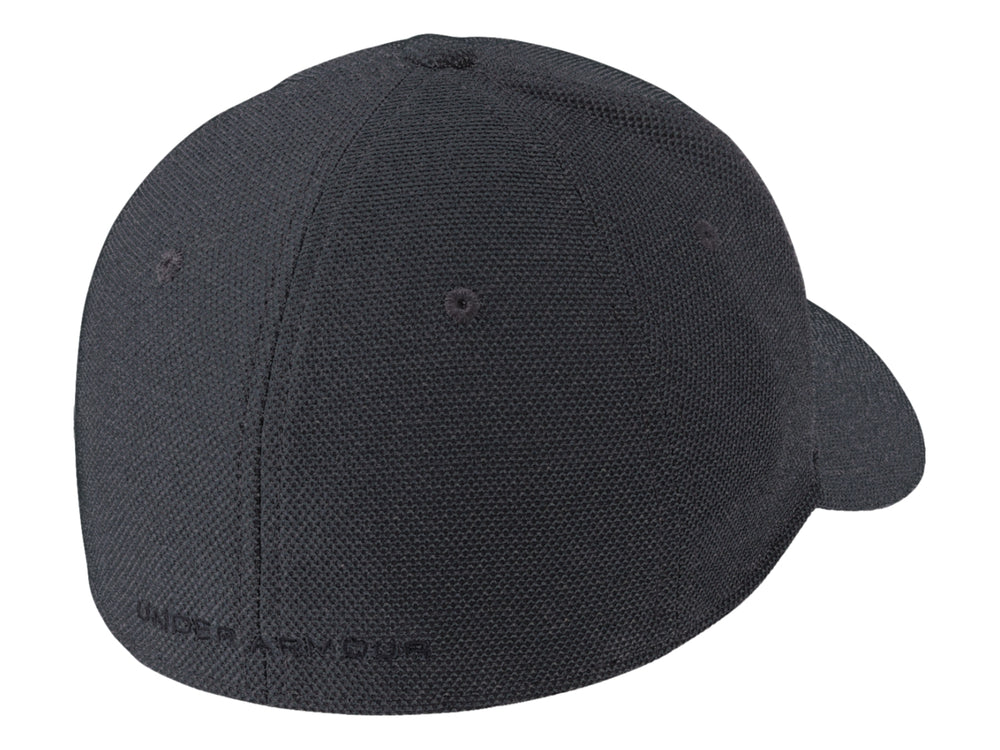 Gorra deportiva Under Armour de color negro con logotipo frontal en relieve y textura de tela jaspeada.
