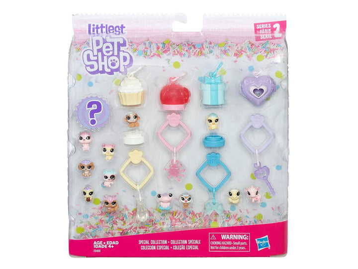 Set de figuras de animales y accesorios Littlest Pet Shop de Hasbro en colores pastel.