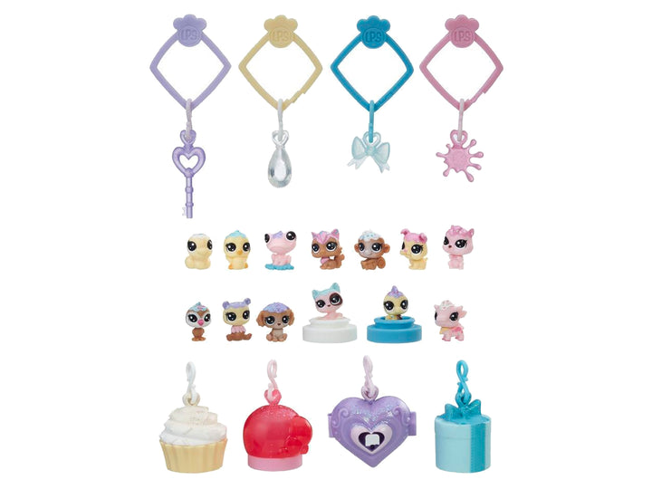 Set de figuras de animales y accesorios Littlest Pet Shop de Hasbro en colores pastel.