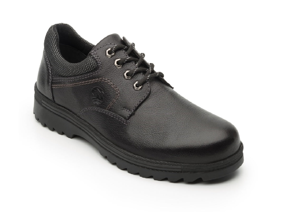 Zapato negro de cuero Flexi para hombre con agujetas y suela robusta.