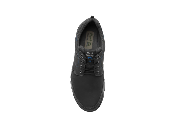 Botas Flexi Hercules Country para hombre en color negro con suela gris y detalles en azul.