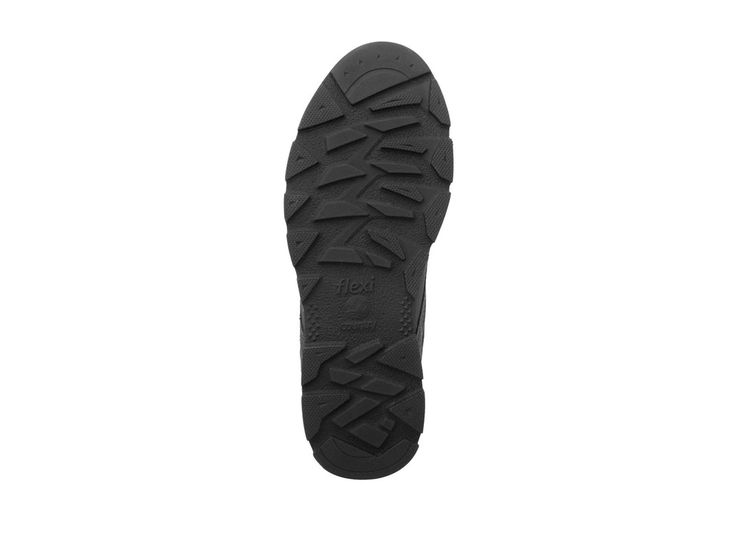 Botas Flexi Hercules Country para hombre en color negro con suela gris y detalles en azul.