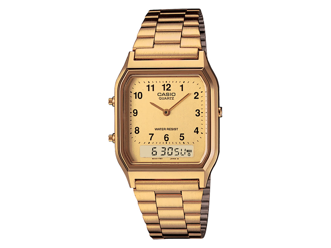 Reloj Casio AQ-230GA para hombre en color dorado con pantalla analógica y digital