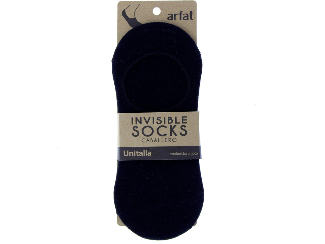 Par de calcetines invisibles color negro marca Arfat sobre empaque de cartón.