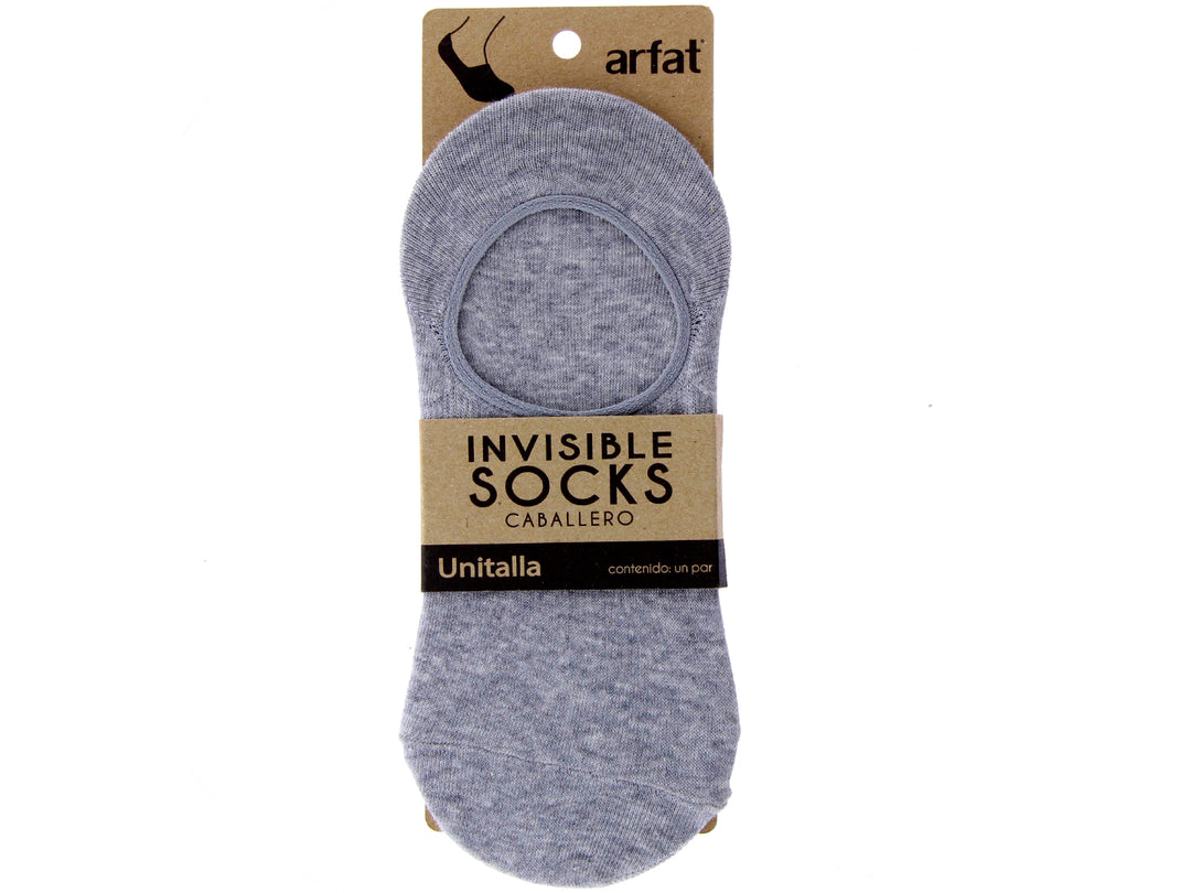 Par de calcetines invisibles color gris marca ARFAT en su empaque de cartón.