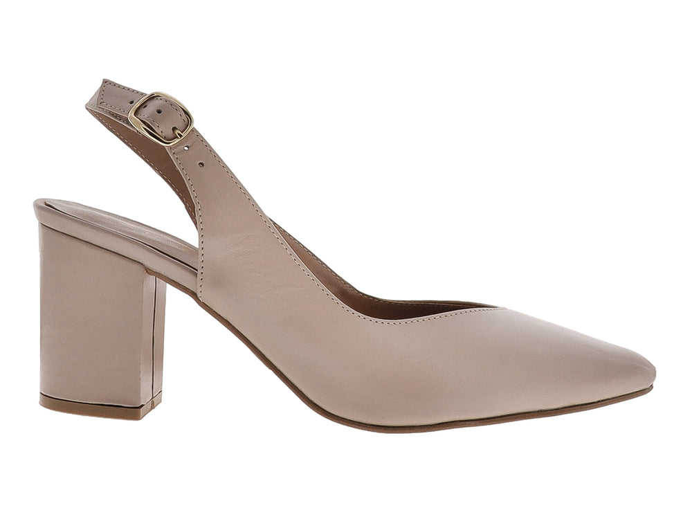 Zapato de tacón grueso color maquillaje con correa trasera y hebilla dorada para Mujer.