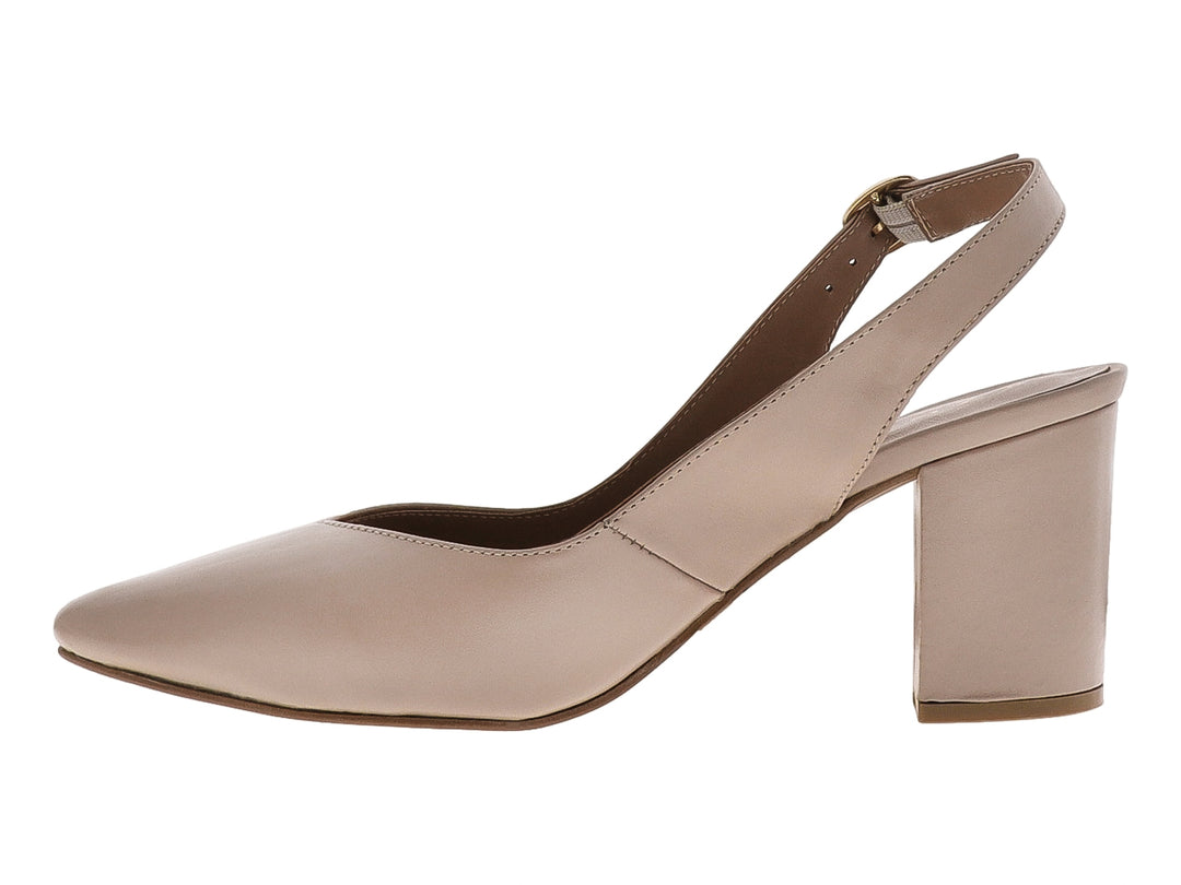 Zapato de tacón grueso color maquillaje con correa trasera y hebilla dorada para Mujer.