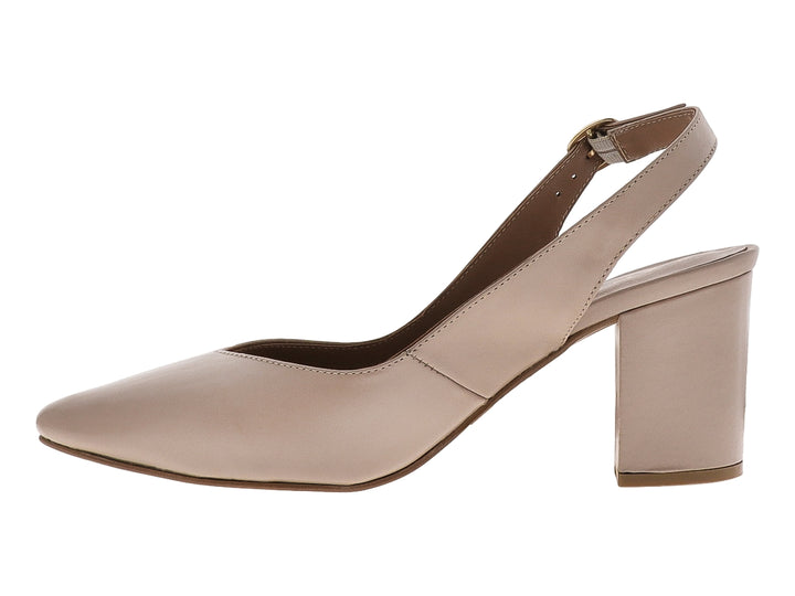 Zapato de tacón grueso color maquillaje con correa trasera y hebilla dorada para Mujer.