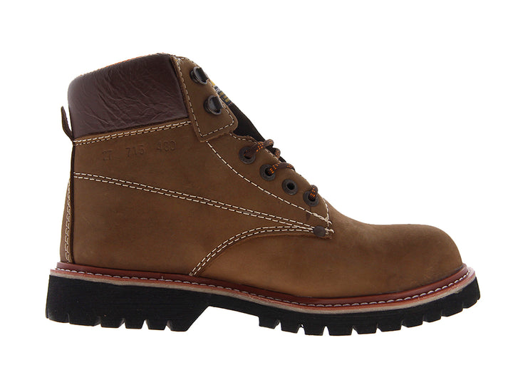Par de botas de seguridad Rombar color oro con suela negra robusta y casquillo de acero.
