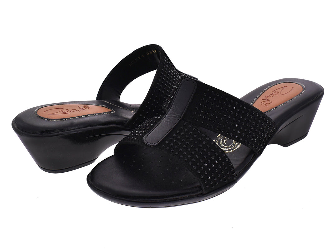 Sandalias negras de plataforma para mujer con plantilla color café.