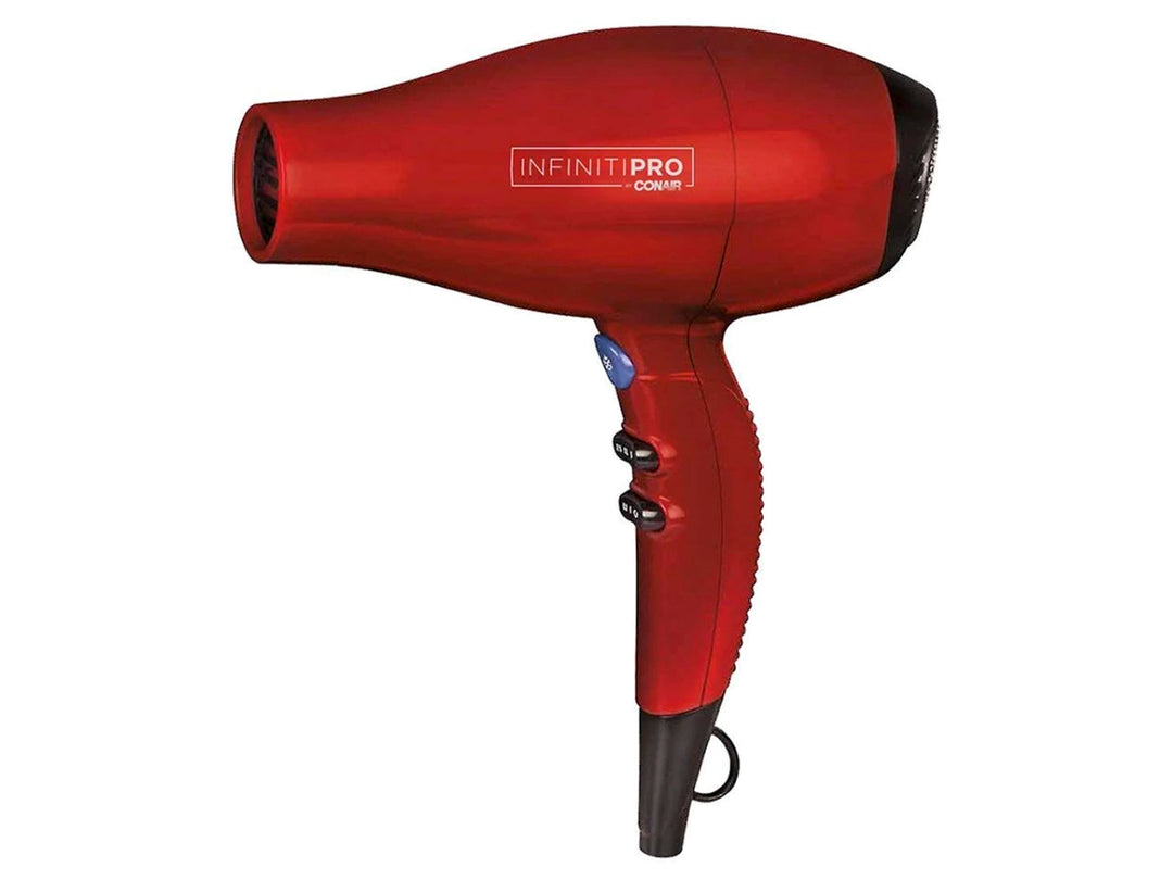 Secadora de cabello Conair InfinitiPro en color rojo metálico con detalles en negro.