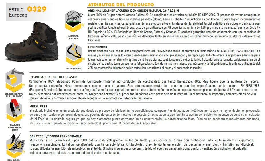 Botas de seguridad industriales color café con casquillo de poliamida y suela negra para hombre.