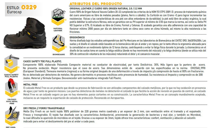 Botas de seguridad industriales color café con casquillo de poliamida y suela negra para hombre.