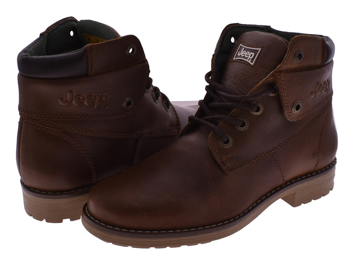 Botas Jeep Hamilton para mujer en color marrón encino roble con agujetas y acabado en cuero.