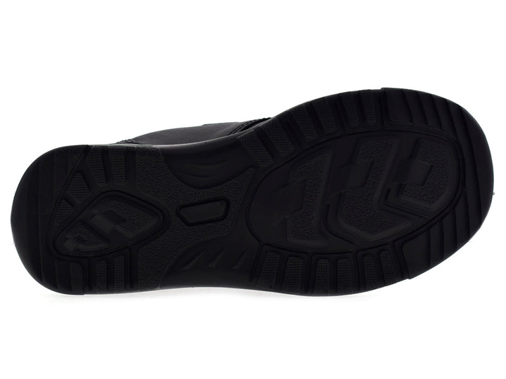 Par de zapatos negros para niño con cierre de velcro y acabado liso.