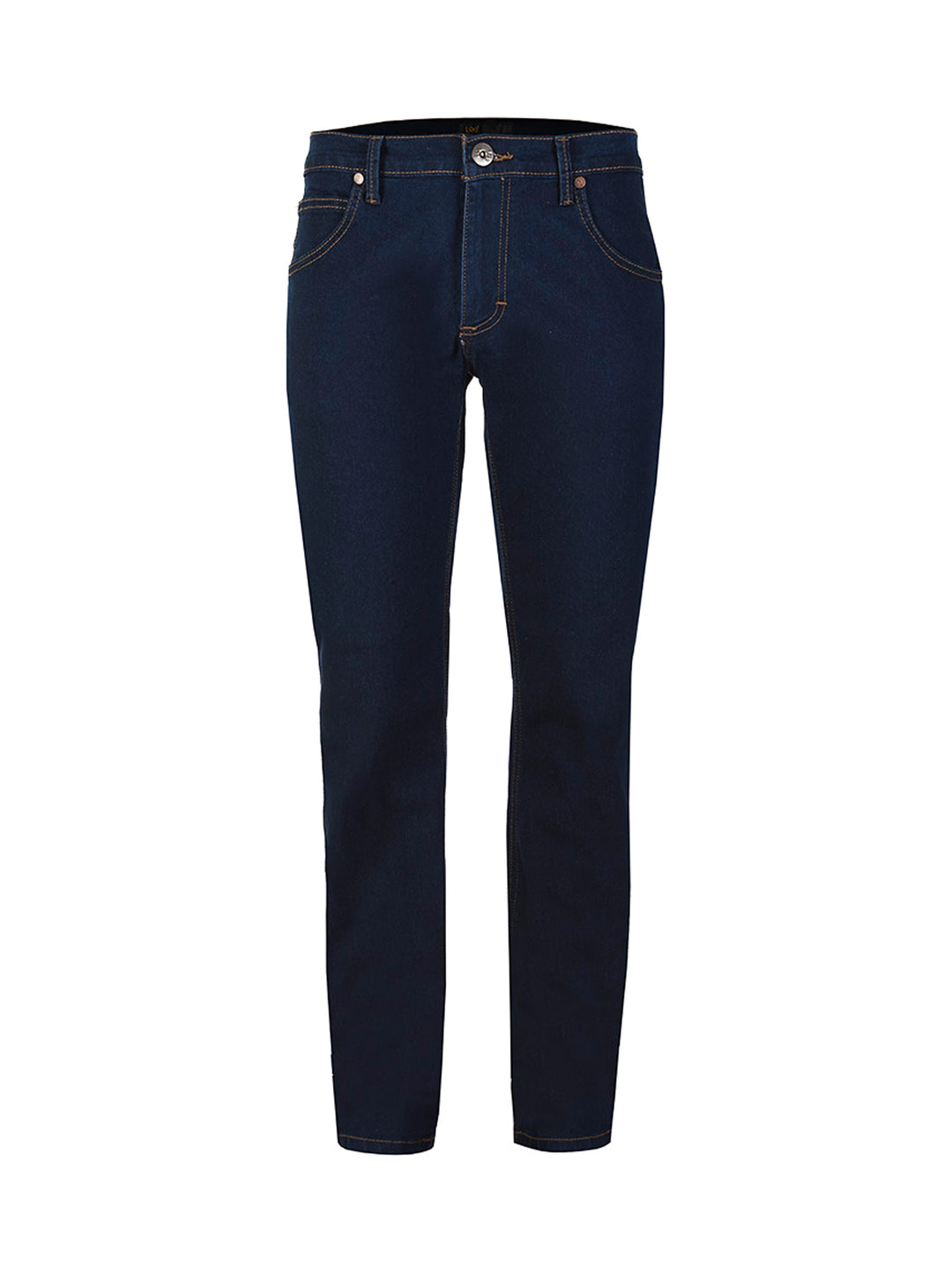 Pantalones jeans LEE para hombre en color azul índigo con corte slim y costuras contrastantes.