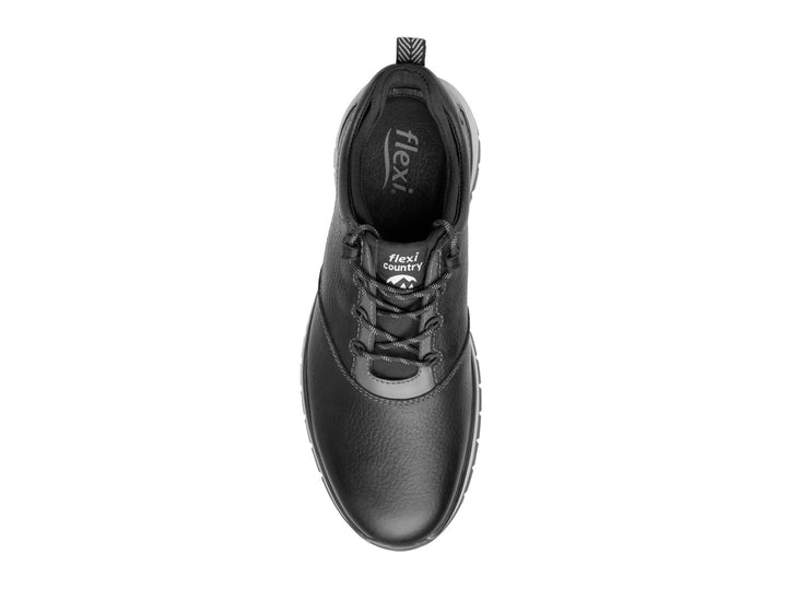 Botas negras Flexi Randall Country para hombre con suela gris y cordones.