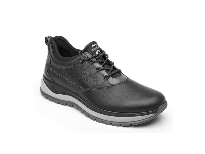 Botas negras Flexi Randall Country para hombre con suela gris y cordones.