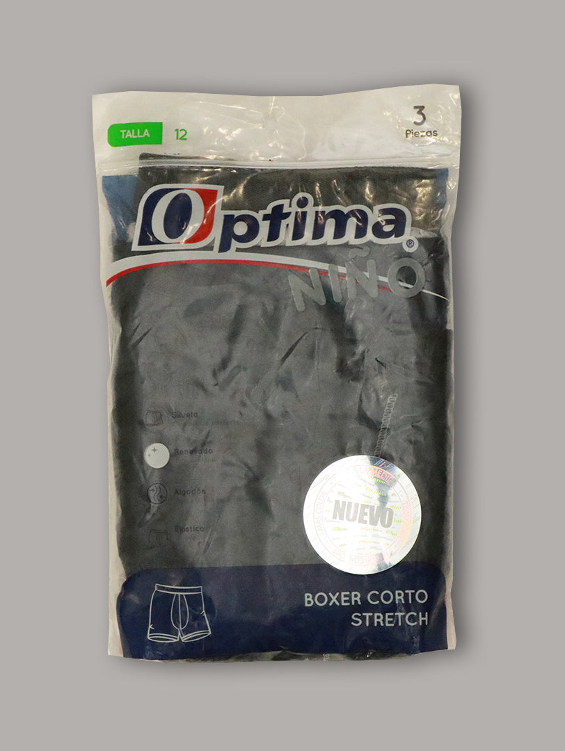 Paquete de 3 boxers cortos stretch marca Optima para niño en color azul marino.