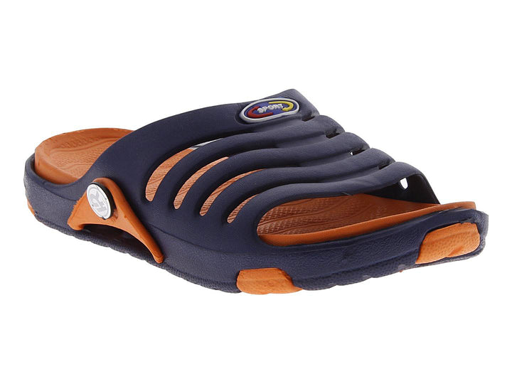 Sandalias deportivas para niño en colores azul marino y naranja, marca EVA MODA.