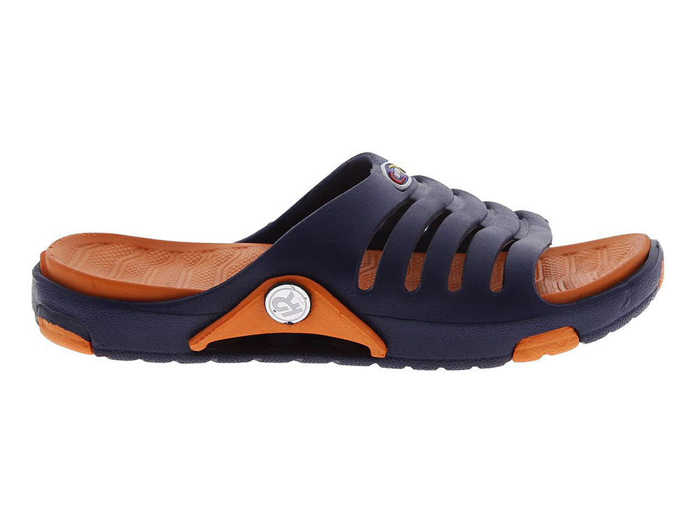 Sandalias deportivas para niño en colores azul marino y naranja, marca EVA MODA.