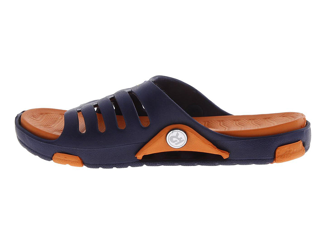 Sandalias deportivas para niño en colores azul marino y naranja, marca EVA MODA.