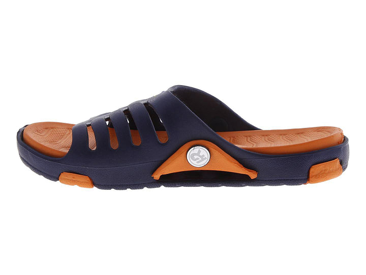 Sandalias deportivas para niño en colores azul marino y naranja, marca EVA MODA.