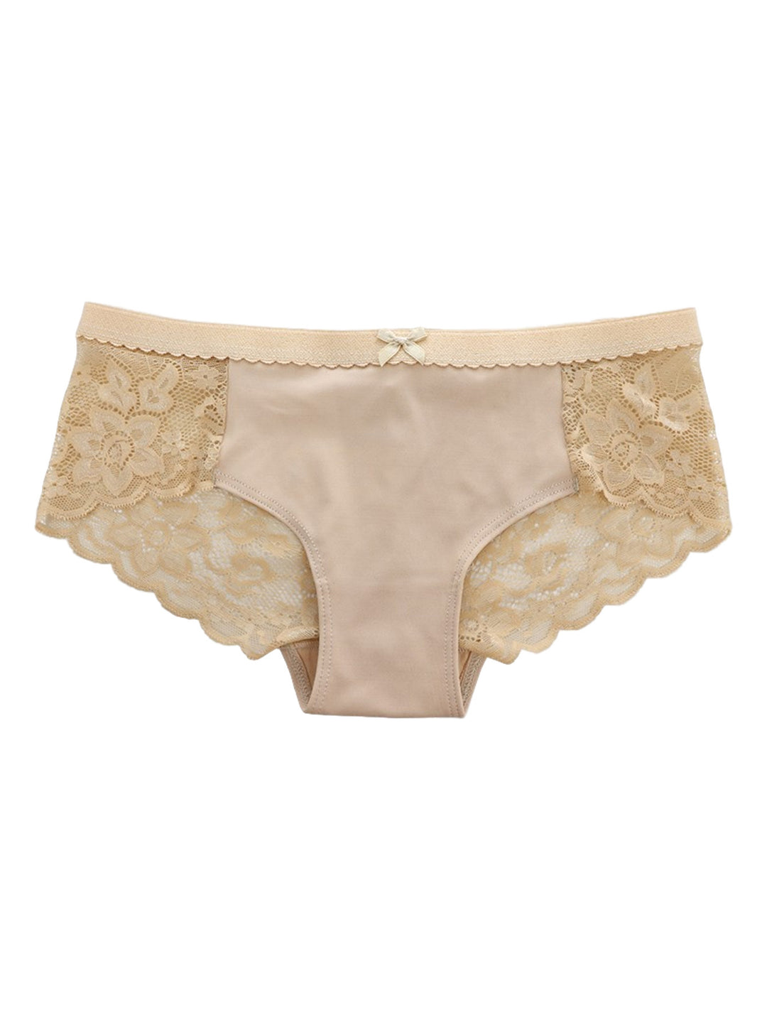 Boxer de mujer color nude con detalles de encaje en los laterales y un pequeño moño en la cintura.