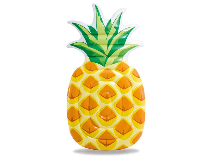 Flotador inflable para alberca con forma de piña en colores amarillo y verde.
