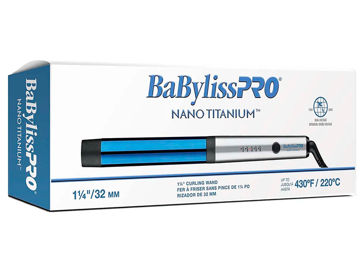 Ferro de cabello Babyliss Pro color azul y plata con acabado metálico brillante.