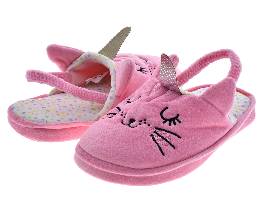 Pantuflas rosas para niña con diseño de conejo y plantilla con estrellas.