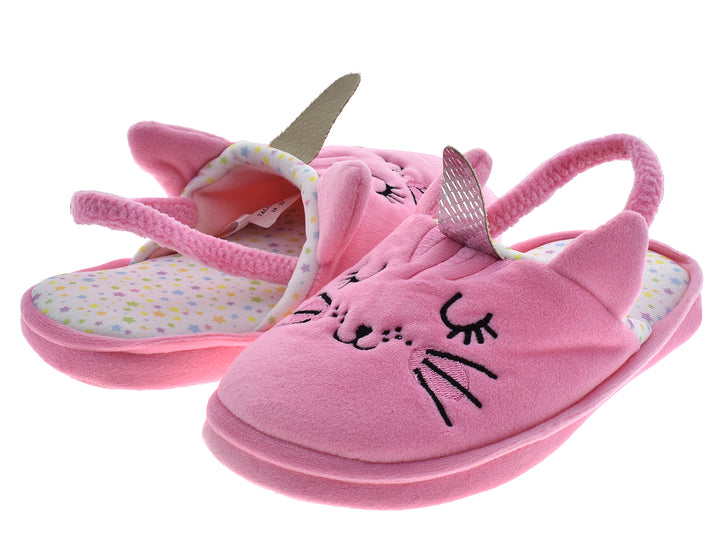 Pantuflas rosas para niña con diseño de conejo y plantilla con estrellas.