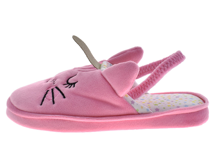 Pantuflas rosas para niña con diseño de conejo y plantilla con estrellas.