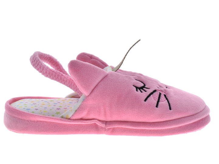 Pantuflas rosas para niña con diseño de conejo y plantilla con estrellas.