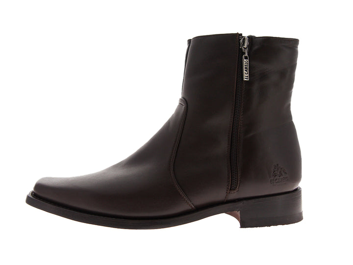 Botas de cuero color café oscuro para hombre con cierre lateral.