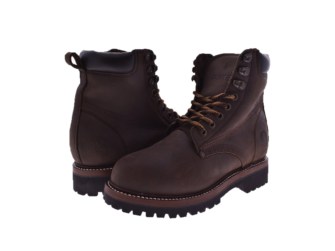 Botas de cuero color café oscuro para hombre con cordones y suela negra robusta.
