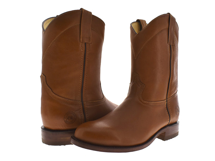 Par de botas vaqueras de cuero color marrón maple para hombre.