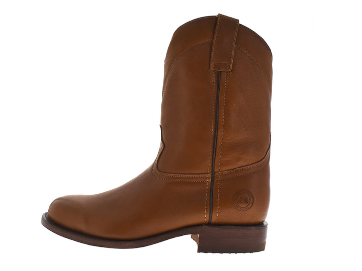 Par de botas vaqueras de cuero color marrón maple para hombre.