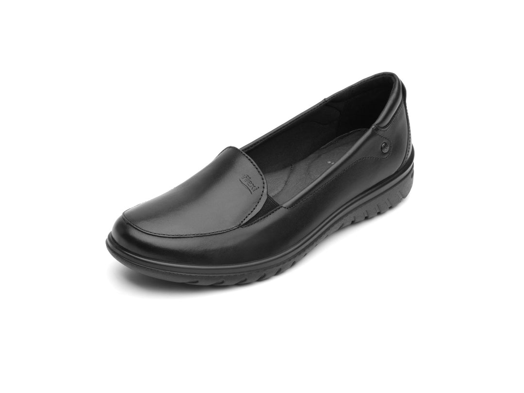 Zapato plano Flexi Jane para mujer en color negro, material de cuero liso.