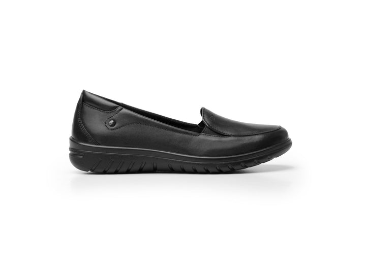 Zapato plano Flexi Jane para mujer en color negro, material de cuero liso.