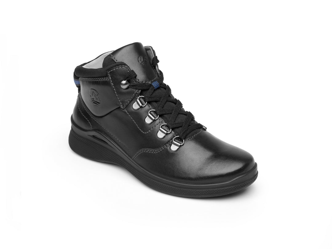 Botas negras de cuero Flexi para mujer con agujetas y suela negra.