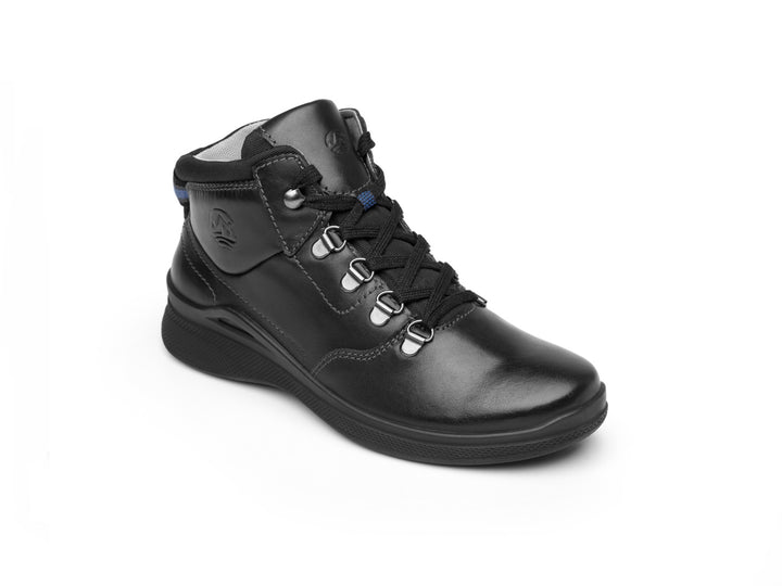 Botas negras de cuero Flexi para mujer con agujetas y suela negra.