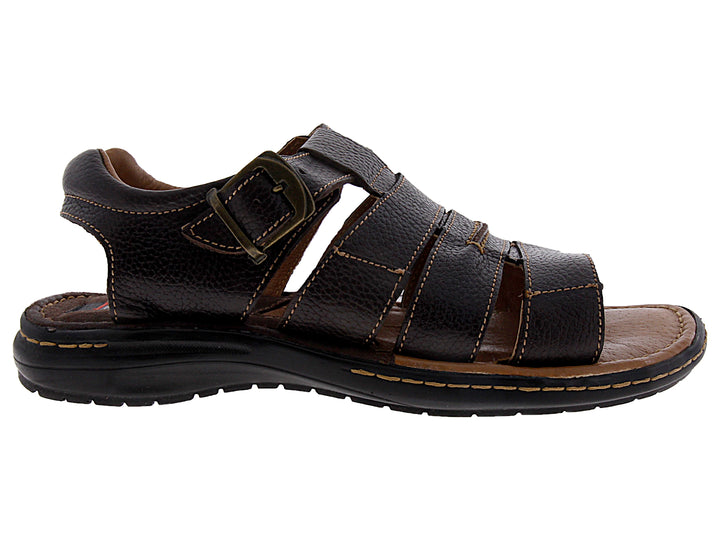 Sandalia para hombre marca Marco Delli en color chocolate con correas de cuero y cierre de hebilla.