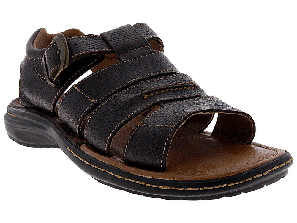 Sandalia para hombre marca Marco Delli en color chocolate con correas de cuero y cierre de hebilla.