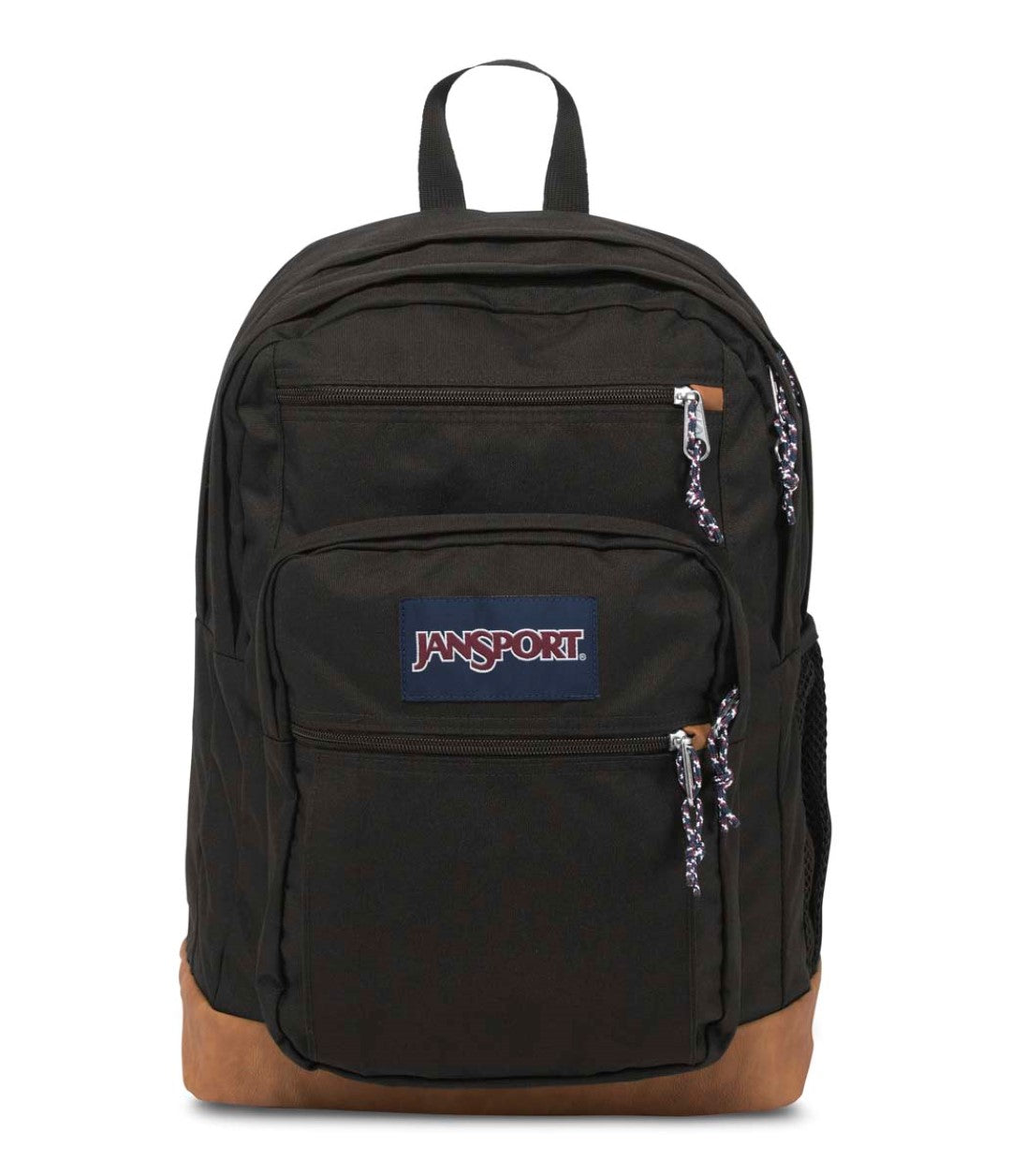 Mochila escolar JanSport color negro con base sintética color café.